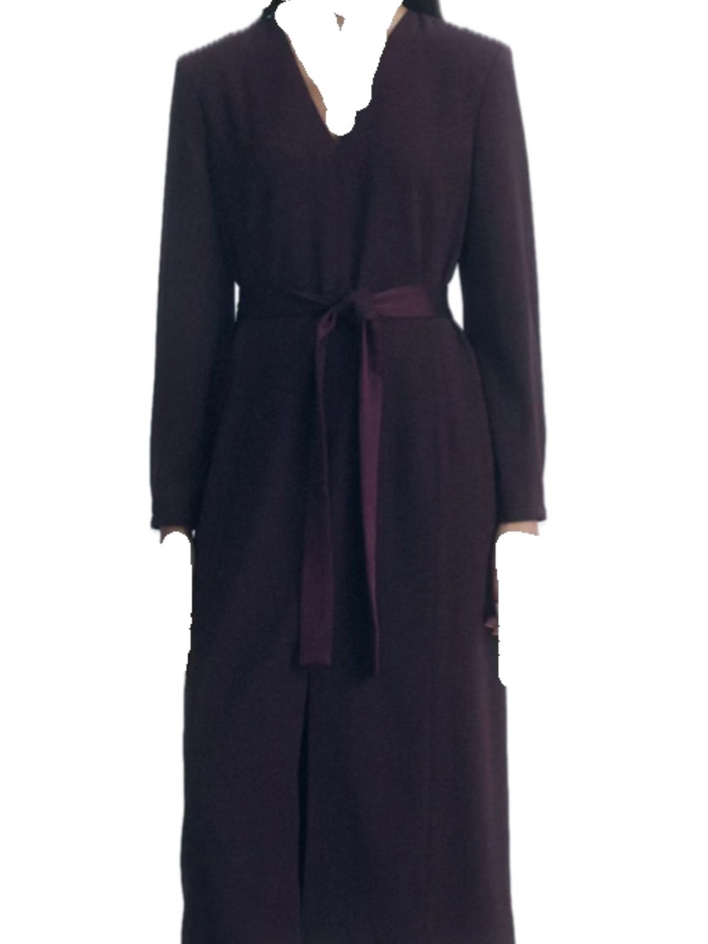 Long-Sleeve Belted Maxi Dress in Plum